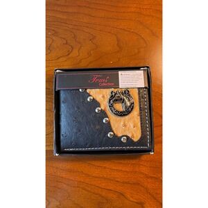 Tems Collection Mens Handcrafted Ostrich Print Western Horse Bifold Wallet New